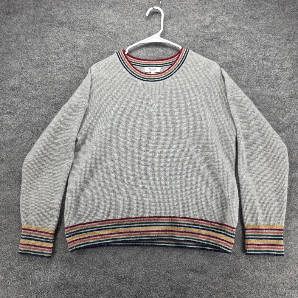 Madewell Sweater Pullover Womens M Gray Waffle-Knit Crew Neck Lightweight